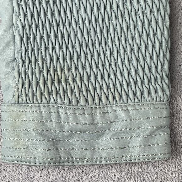 Faux Leather Moto Jacket Women's Medium Sky Blue by First Line Collar Pockets - Picture 15 of 16